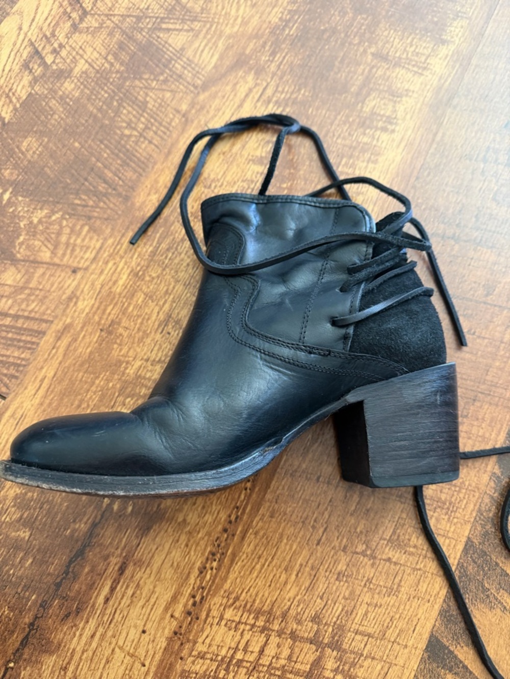 Freebird by Steven Black Lace-Up Leather Ankle Booties
